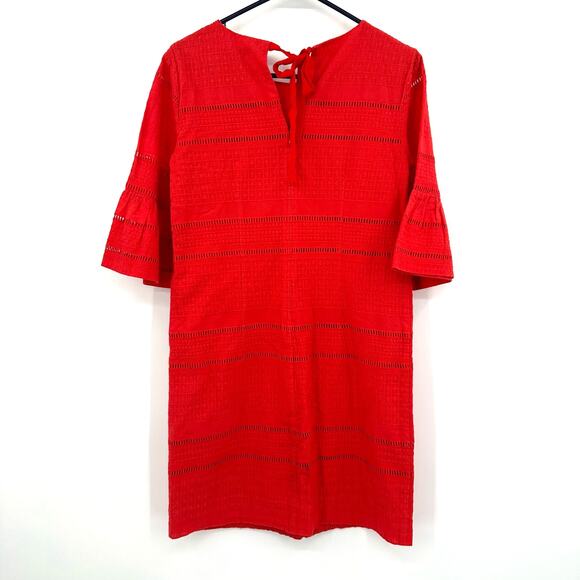 J Crew Size 0 Tunic Red Stripe Bell Ruffle Sleeve Open Keyhole Tie Back Workwear - Picture 2 of 7